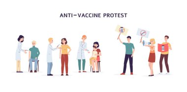Aşı karşıtı protesto pankartı. Karikatüristler aşıları protesto ediyor.