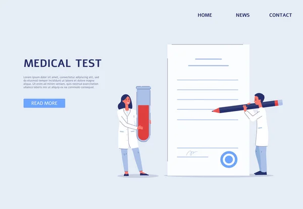 Medical test and examination banner with doctors, flat vector illustration. — Stock Vector