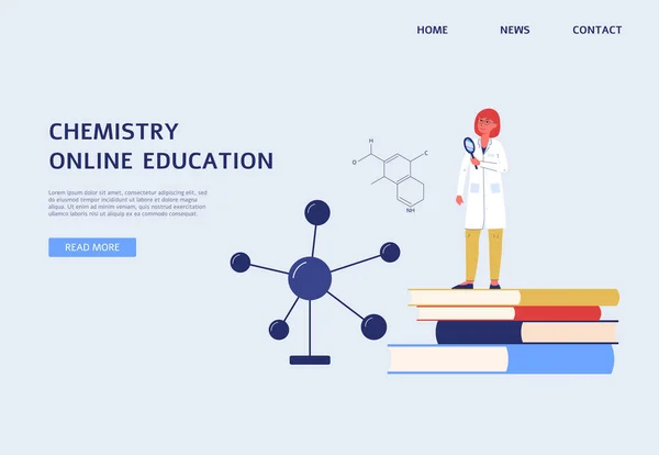 Kemi online utbildning banner med kemiska forskare vektor illustration. — Stock vektor