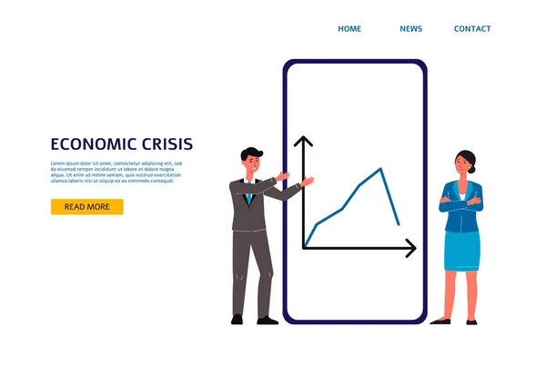 Baner strony internetowej kryzysu gospodarczego z ludźmi biznesu płaski wektor ilustracji. — Wektor stockowy