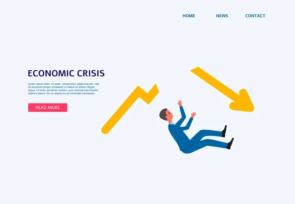 Bandeira de crise econômica com empresário caindo flecha de crescimento quebrado — Vetor de Stock
