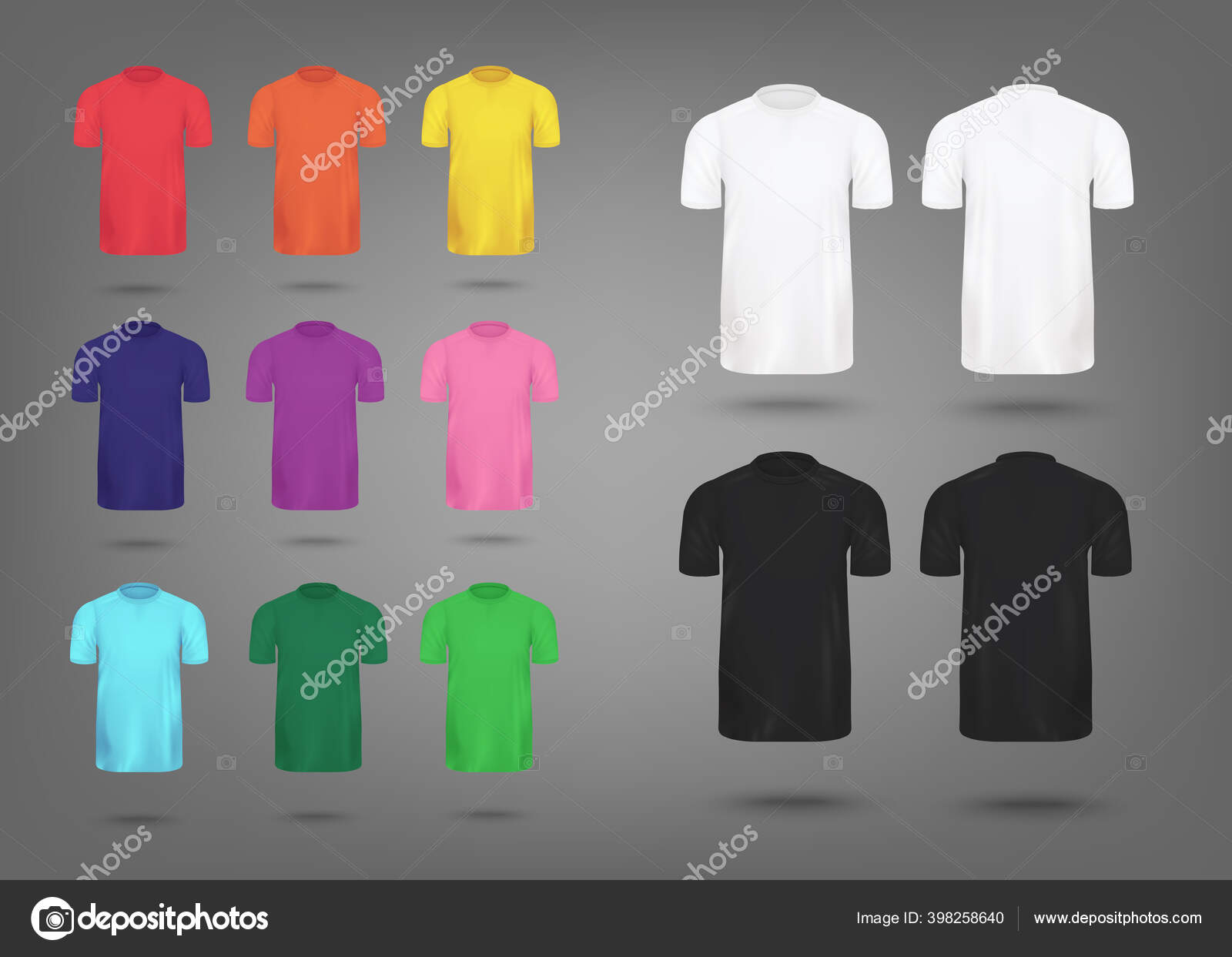 Download Colorful Realistic T Shirt Mockup Set Mens Fashion Apparel Template Stok Vektor C Sabelskaya 398258640 PSD Mockup Templates