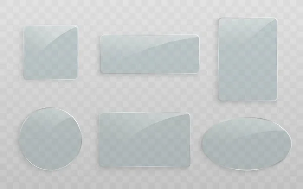 Piezas realistas de vidrio en diferentes formas aisladas sobre fondo transparente — Vector de stock
