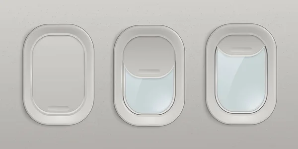 飛行機の窓や飛行機のポートホールの洞察ビュー3Dリアルなベクトルイラスト. — ストックベクタ