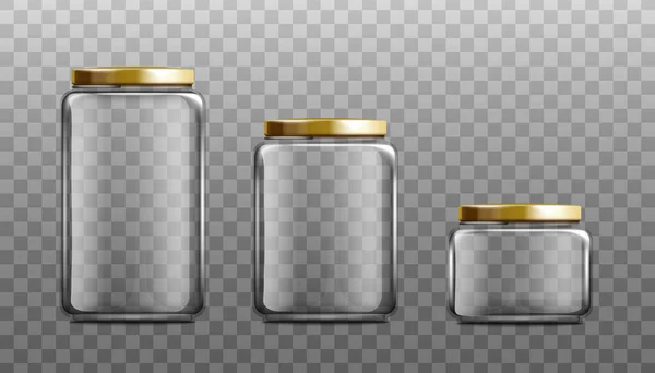 Realistic empty glass jar mockup set isolated on transparent background — Stock Vector