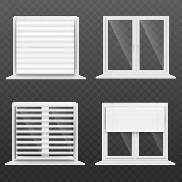 Realistic white window blind set isolated on transparent background — Stock Vector