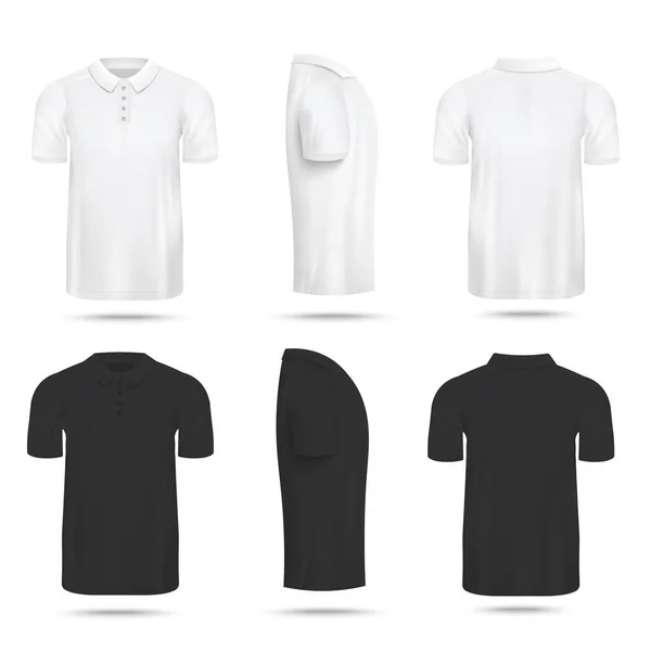 Polo uomo realistica mockup set in colore bianco e nero — Vettoriale Stock