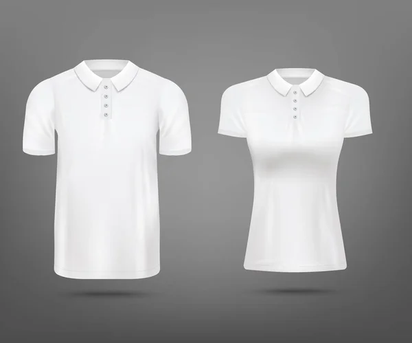 Mężczyźni i kobiety polo koszula realistyczny zestaw wektor ilustracja odizolowany. — Wektor stockowy