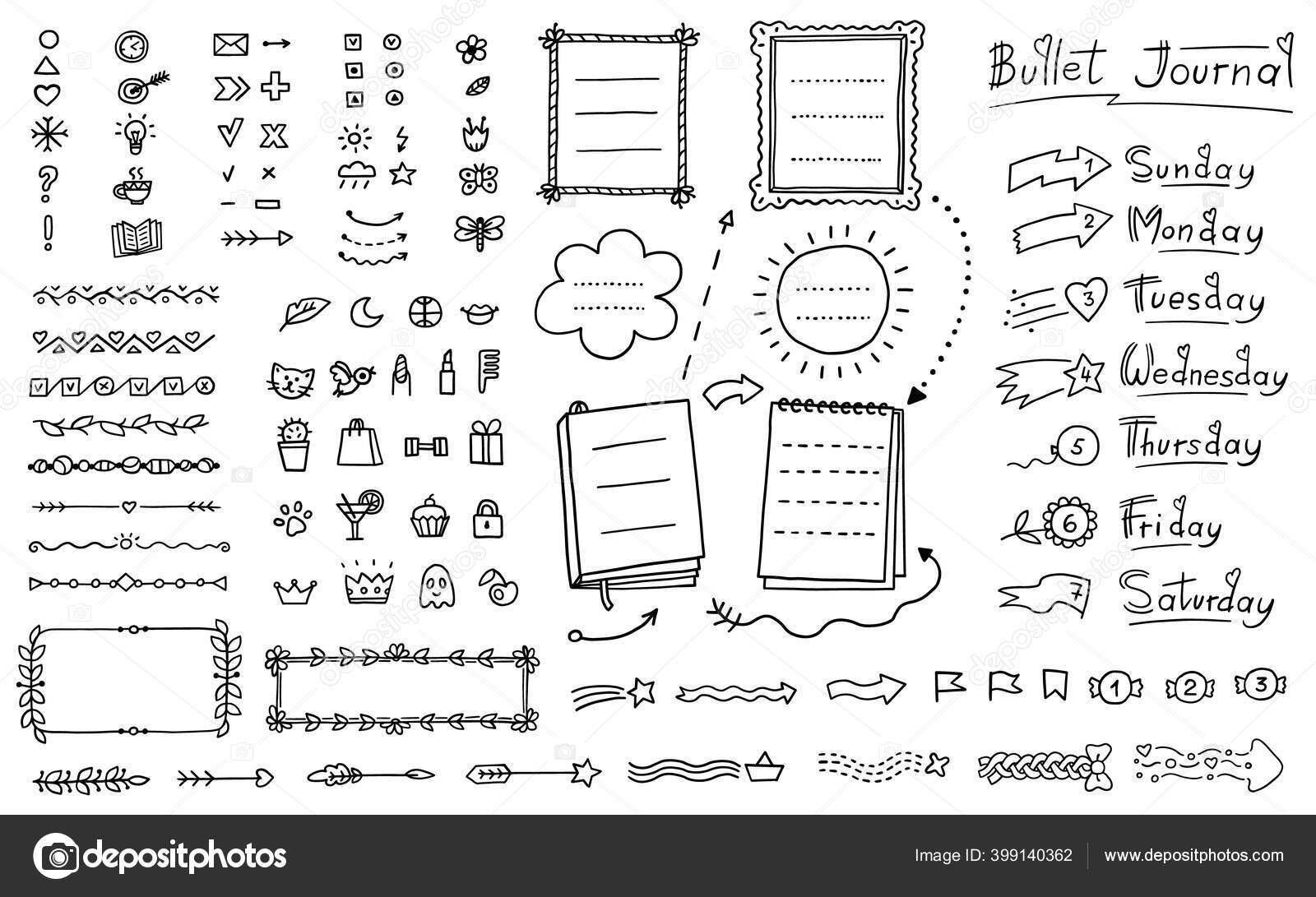 Drawing bullet journal stickers Royalty Free Vector Image