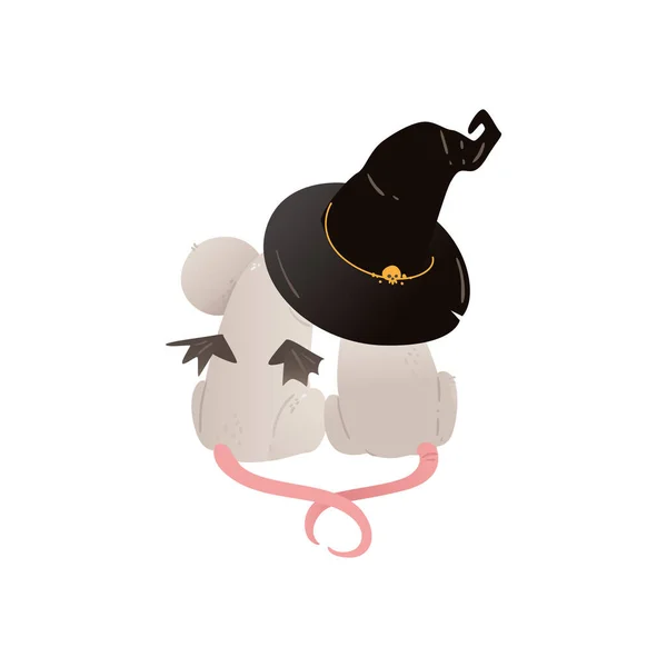 Couple of cute mice sitting under witches hat, flat vector illustration isolated. — Stock Vector