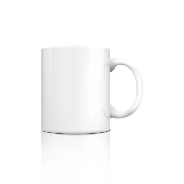 Maqueta realista 3d de una taza o taza de cerámica blanca con un mango. — Vector de stock