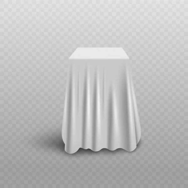 Cubierta de cortina blanca ocultando objeto de forma de cubo debajo — Archivo Imágenes Vectoriales