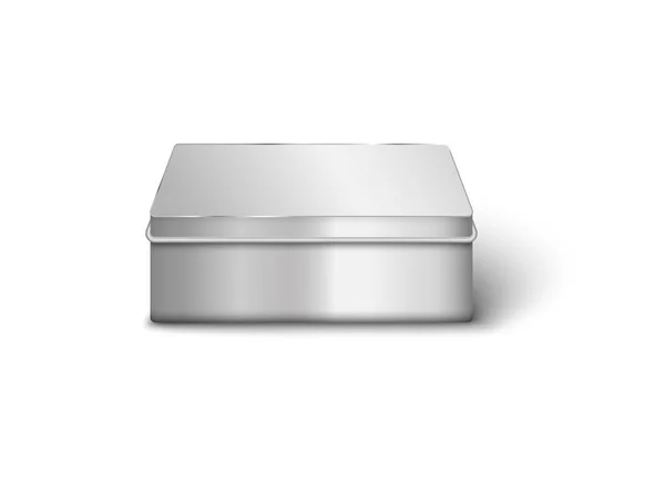 Mockup en sjabloon van realistische rechthoekige aluminium doos. — Stockvector