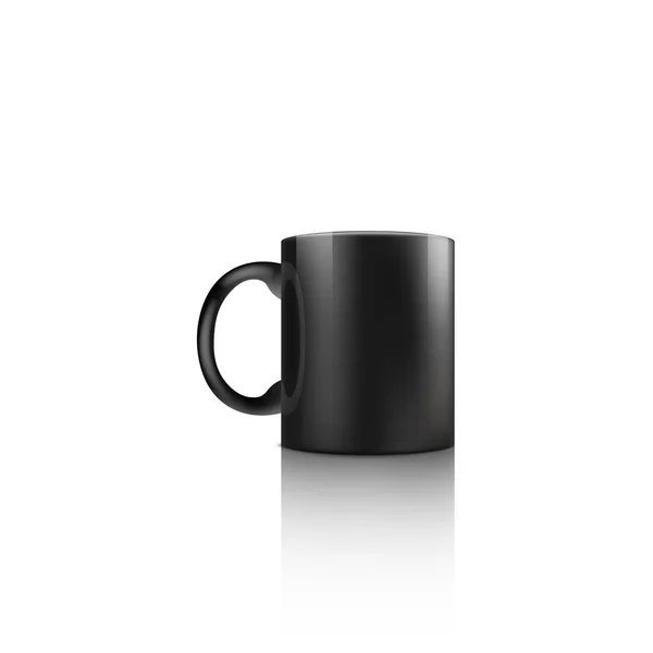 Realista 3d mockup de uma caneca de cerâmica preta ou copo . — Vetor de Stock