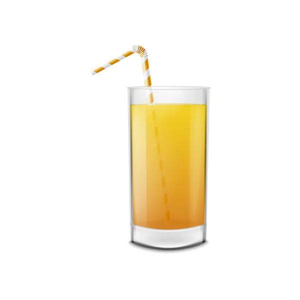 Copo de suco de laranja com palha, bebida de frutas frescas . — Vetor de Stock