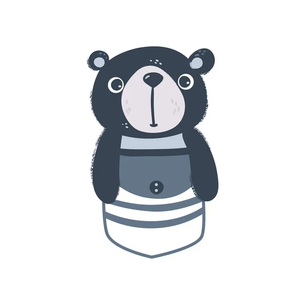 Roztomilý karikatura medvěd kapsa s malým tlačítkem izolované na bílém pozadí. — Stockový vektor
