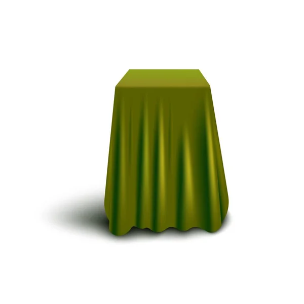Tela verde oscuro que cubre el cubo en forma de objeto alto - cubierta de cortina aislada — Vector de stock