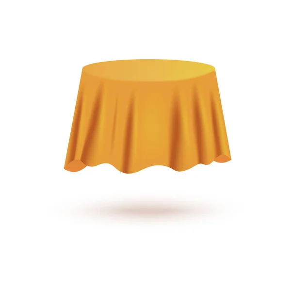 Mesa cubierta con tela de satén amarillo 3d ilustración vector realista aislado. — Vector de stock