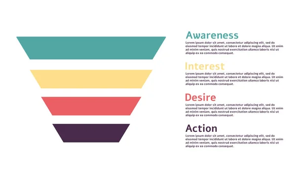 Marketing leja - płaski izolowany wykres infograficzny z kolorowym stożkowym kształtem rury — Wektor stockowy