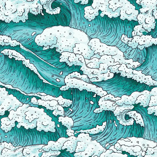 Modello senza soluzione di continuità con le onde dell'acqua dell'oceano e schizzi illustrazione vettoriale del fumetto. — Vettoriale Stock