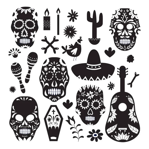 Naadloos monochroom patroon voor Dia de los Muertos met schedels vector illustratie. — Stockvector