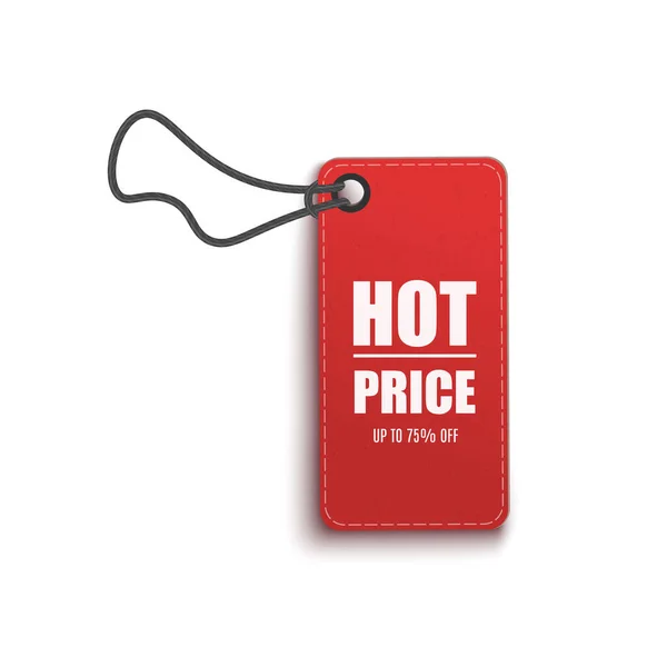 Precio caliente - 75 por ciento de descuento. Rectángulo rojo ropa colgar etiqueta con plantilla de texto — Vector de stock