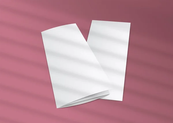 Folleto de tríptico en blanco maqueta con superposición de sombra de tonos de ventana rayados — Vector de stock
