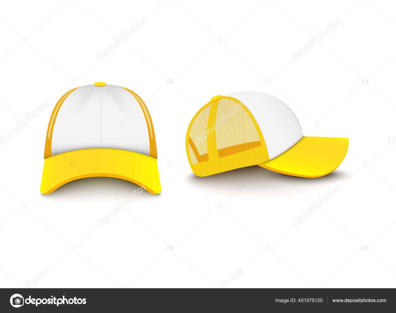 Download Yellow Baseball Trucker Cap Mockup From Front And Side View Stock Vector Image By C Sabelskaya 401075120