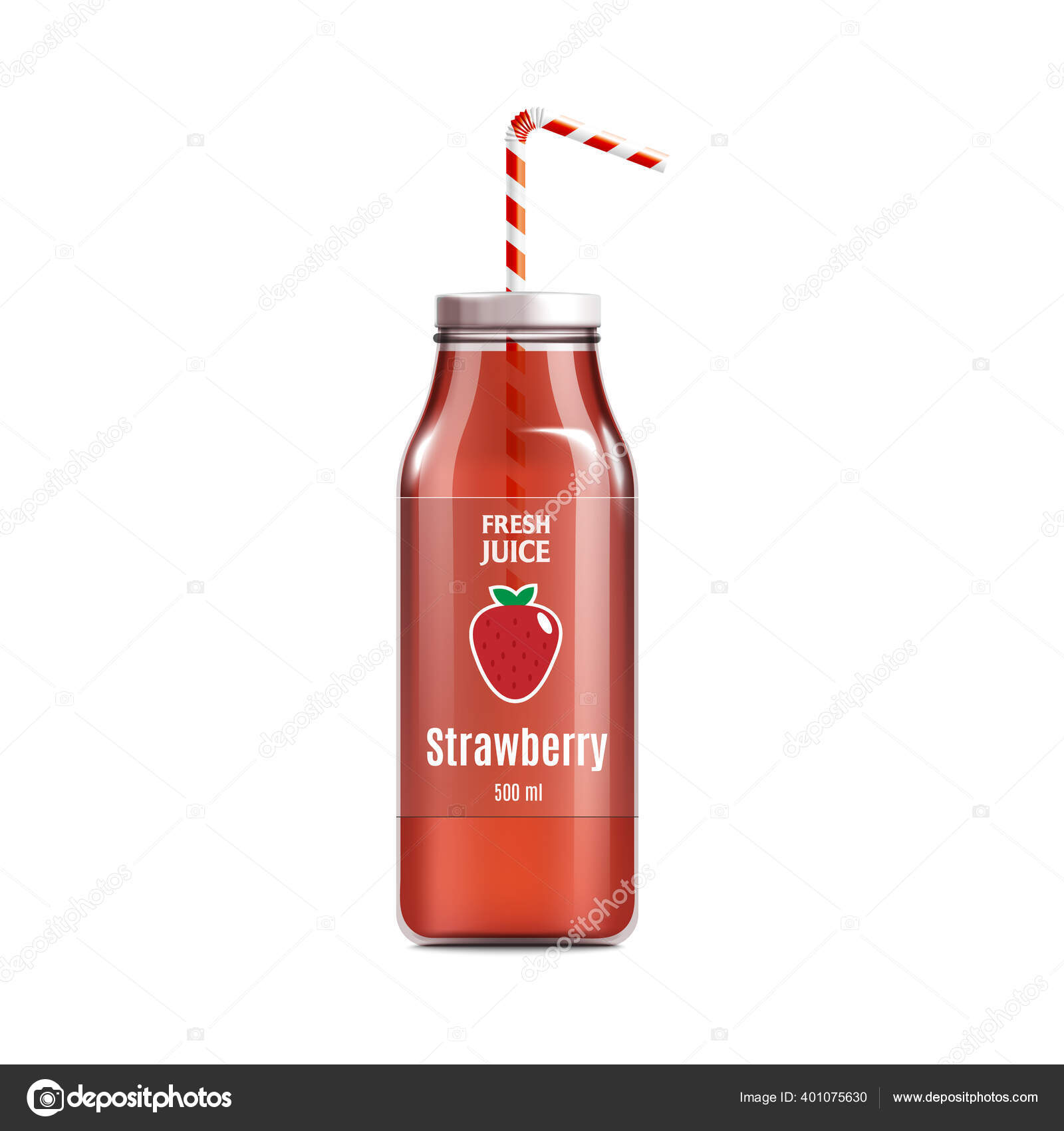 Download Strawberry Juice Glass Bottle Realistic Vector Illustration Mockup Isolated Vector Image By C Sabelskaya Vector Stock 401075630