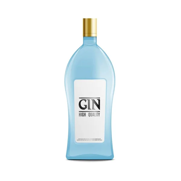 Flacon de gin bleu clair avec capuchon doré - maquette réaliste — Image vectorielle