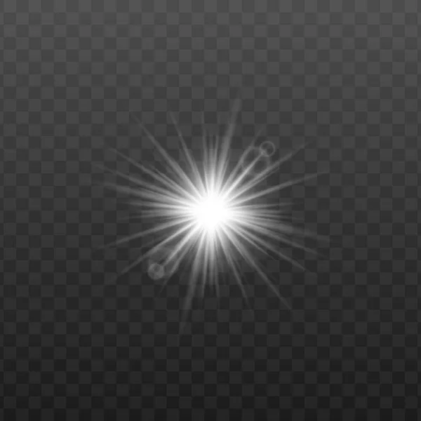 Effet réaliste d'éclatement de lumière blanche avec des fusées éclairantes rondes et des rayons stellaires — Image vectorielle