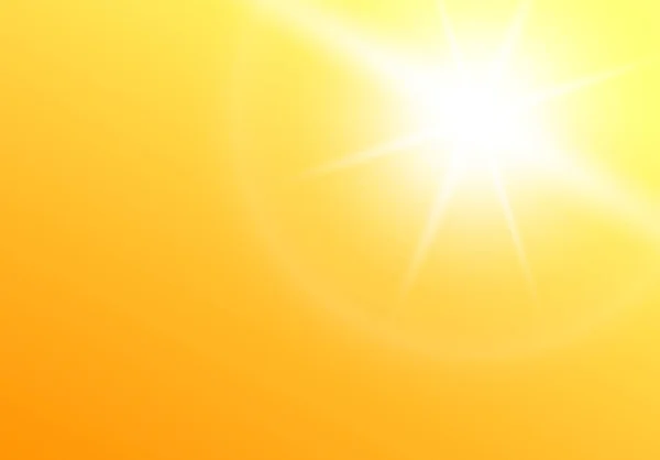Cielo amarillo dorado del verano con sol blanco brillante con resplandor caliente realista — Vector de stock