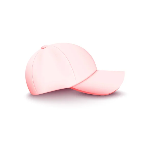 Maqueta realista de gorra de béisbol rosa claro desde la vista lateral — Vector de stock
