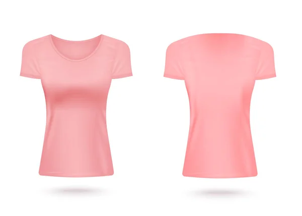 Różowy kobiety załoga szyi t-shirty zestaw realistyczny wektor ilustracja odizolowany. — Wektor stockowy