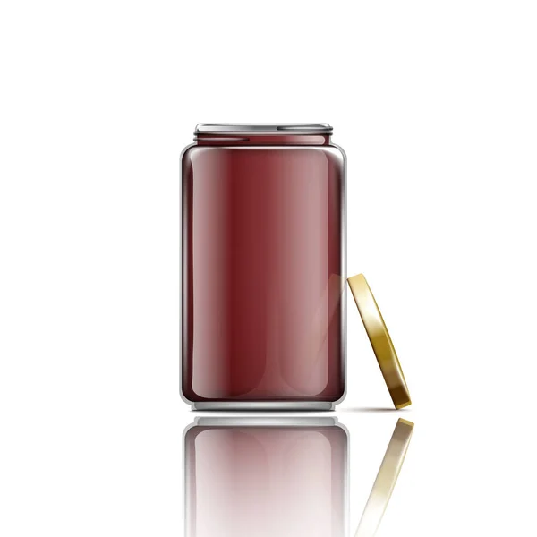 Realistische Marmeladenglasattrappe mit offenem goldenen Schraubverschluss und ohne Etikett — Stockvektor