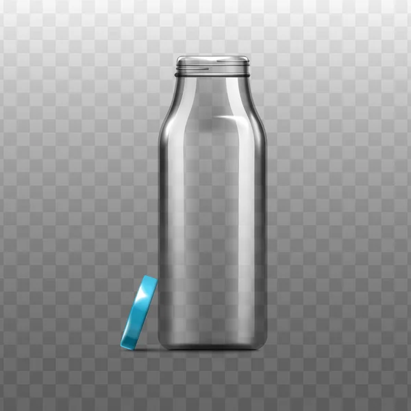 Transparent glass bottle with lid mockup realistic vector illustration isolated. — Stock Vector