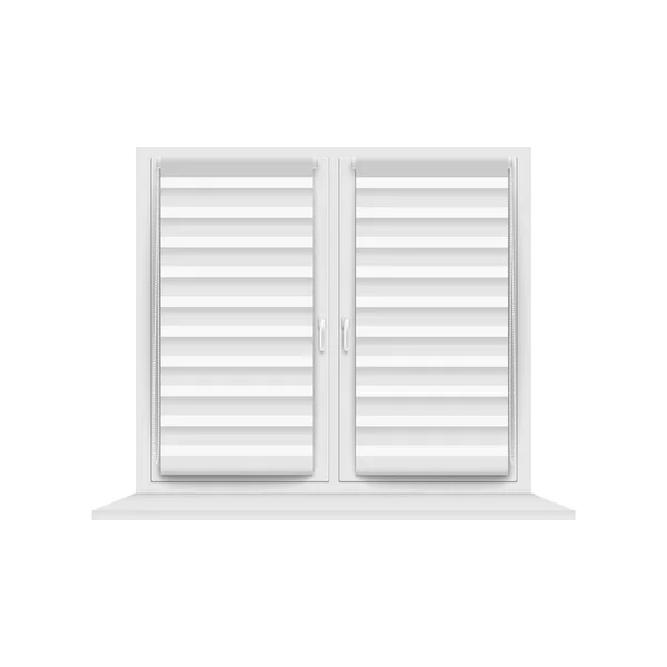 Persianas de janela fechadas com listras horizontais cinza metálico mockup realista em branco —  Vetores de Stock