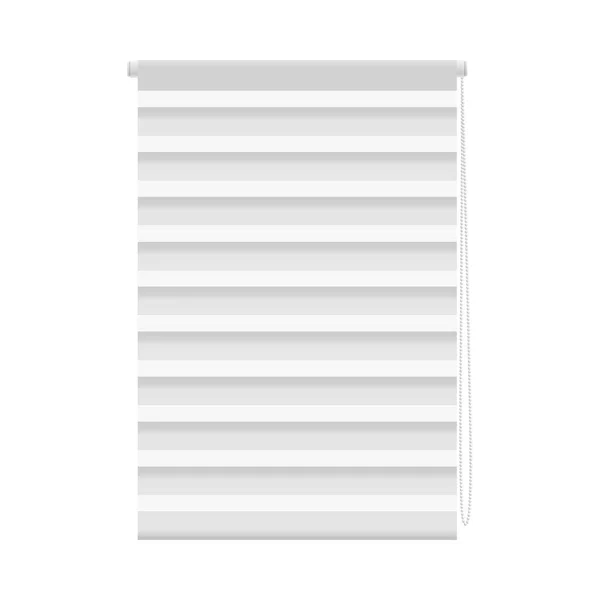 Realistic white window blind with wide horizontal stripes and pull cord — Stock Vector