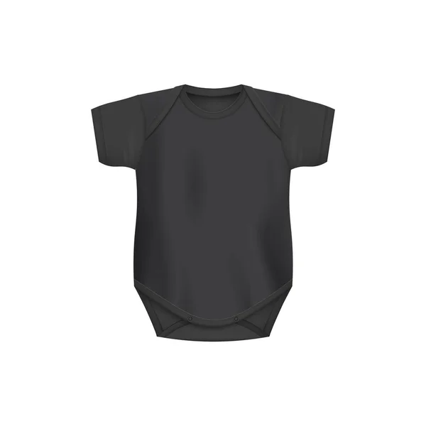 Template van baby zwart bodysuit vooraanzicht realistische vector illustratie geïsoleerd. — Stockvector