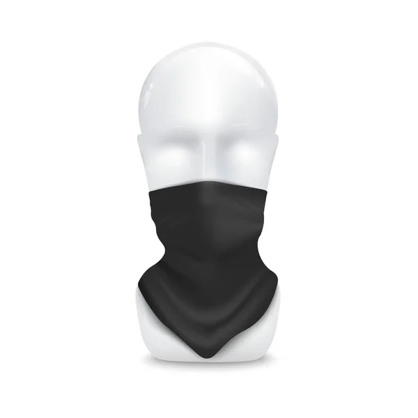 Black bandana mockup on mannequin face - realistic head scarf design — Stock Vector