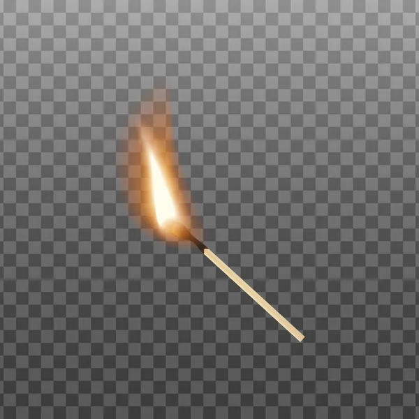 Trä match brinner på brand realistisk vektor illustration mockup isolerad. — Stock vektor