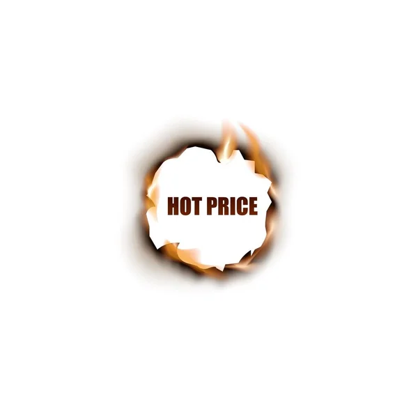 Varování o horké ceně uvnitř kulatého hořícího rámu s realistickým ohněm — Stockový vektor