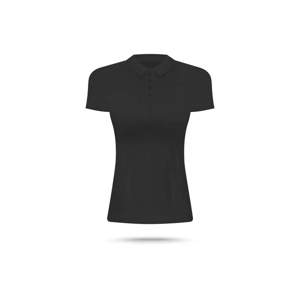 Camisa polo feminina preta ou colarinho t-shirt ilustração vetorial realista isolado . — Vetor de Stock