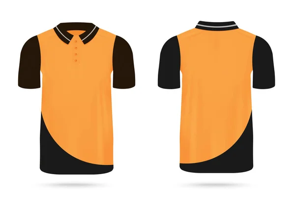 Realista branco amarelo e preto polo camisa mockup de frente e verso vista — Vetor de Stock