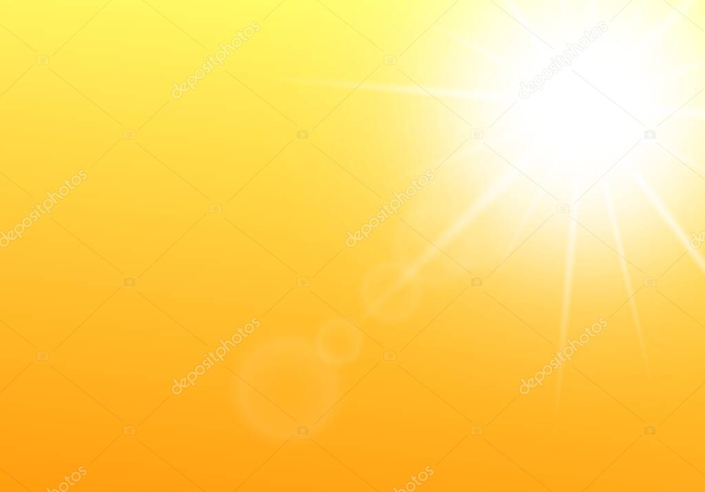 White sun rays on golden yellow sky background - blank banner