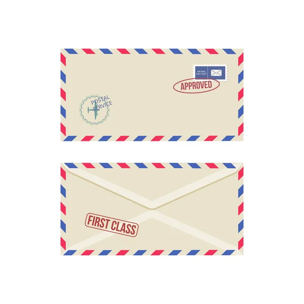 Conjunto de envelopes postais frente e verso, ilustração vetorial realista isolado . — Vetor de Stock