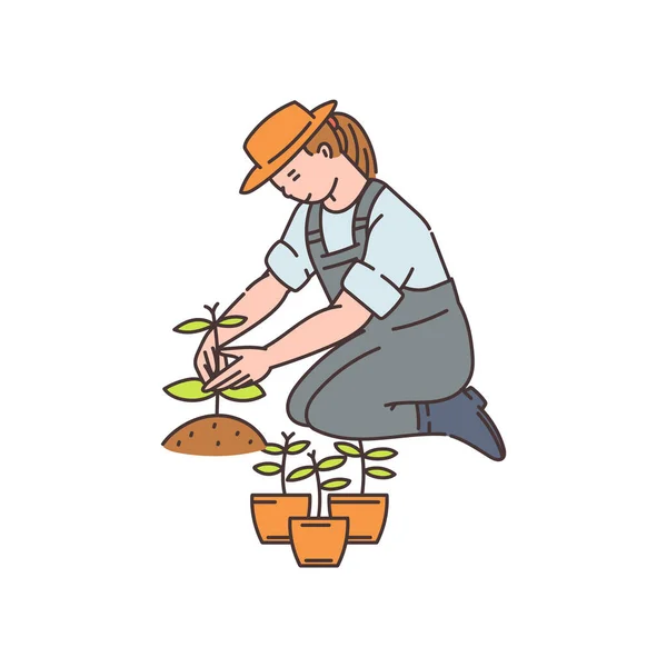 Agronomista e agricultor mulher trabalha no campo, esboço ilustração vetorial isolado . — Vetor de Stock