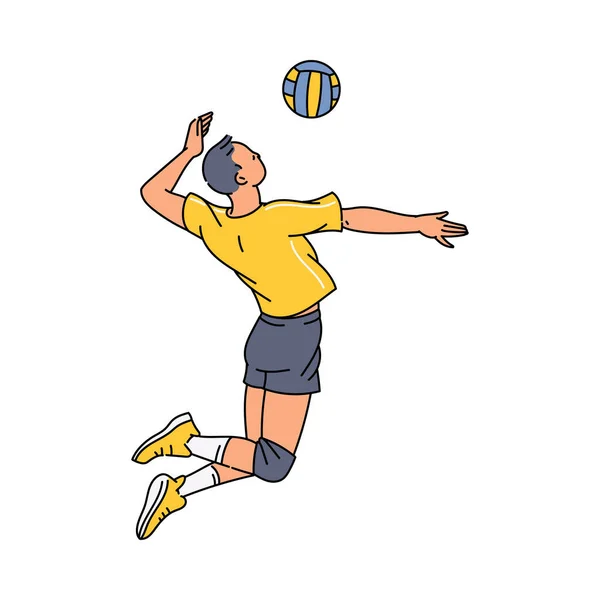 Volleyboll spelare man hoppa servering boll skiss vektor illustration isolerad. — Stock vektor