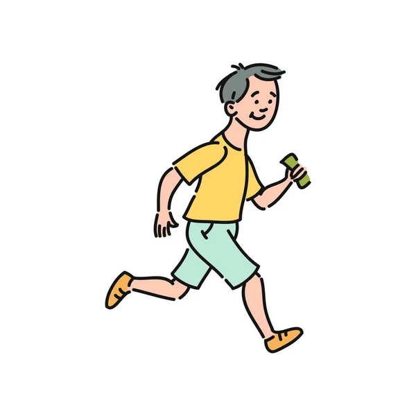 Correr niño dibujo animado personaje vector ilustración en estilo de boceto aislado. — Vector de stock
