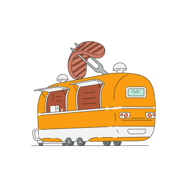 Food truck for grilled meat dishes icon sketch vector illustration isolated. — Stock Vector